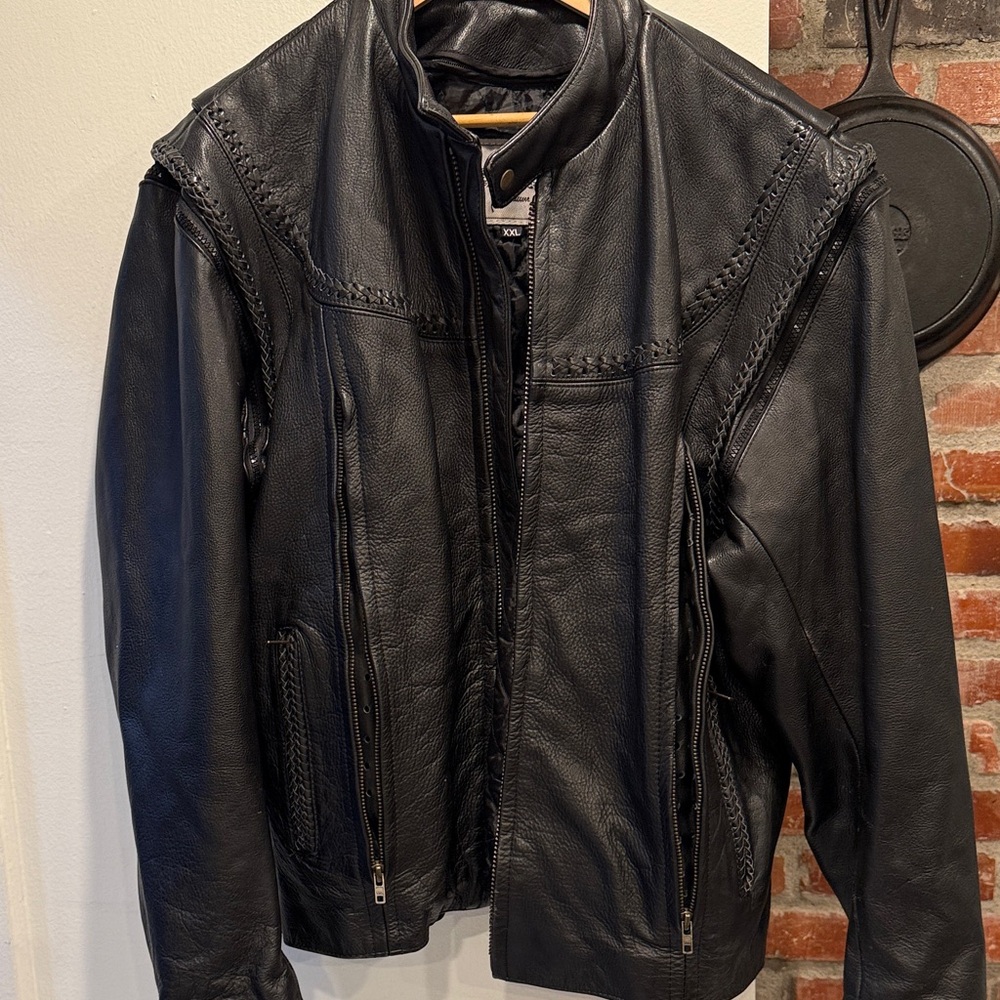 Men’s Black Leather Motorcycle  Jacket - Picture 8 of 12